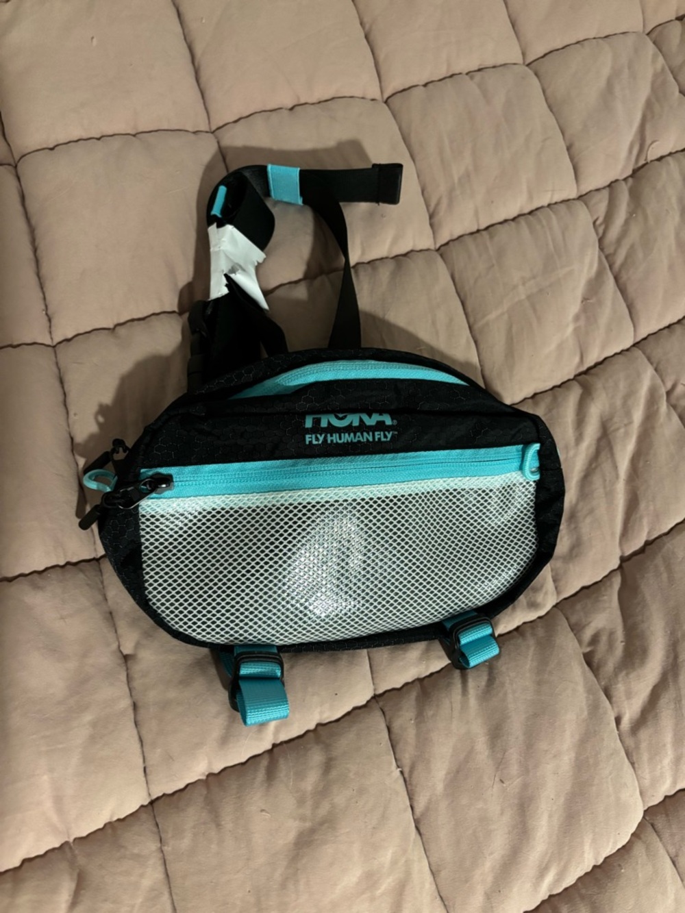 Hoka Black & Teal Mesh Running Belt Bag